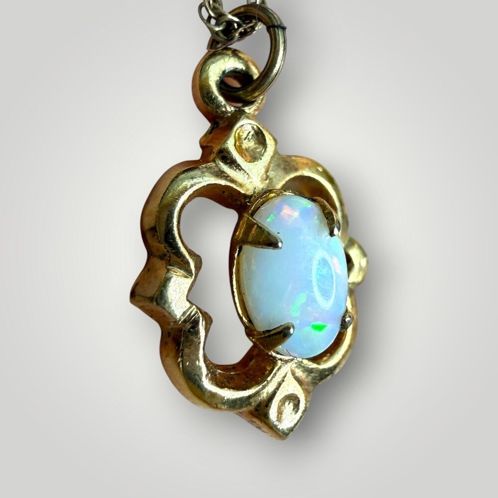 Vintage 1/20 14KT Gold Filled Opal Pendant Necklace 15 inch Oval Cabochon - Picture 2 of 6